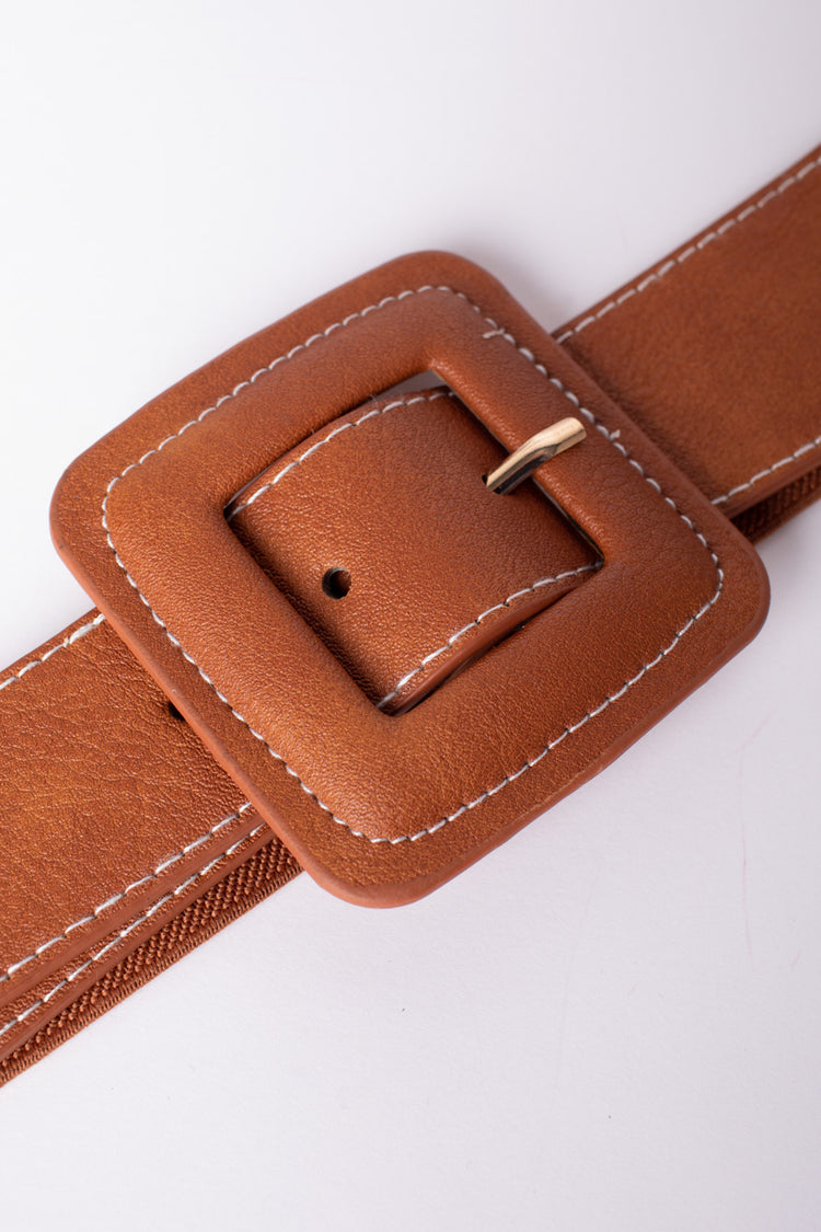 Square buckle thin elasticated belt