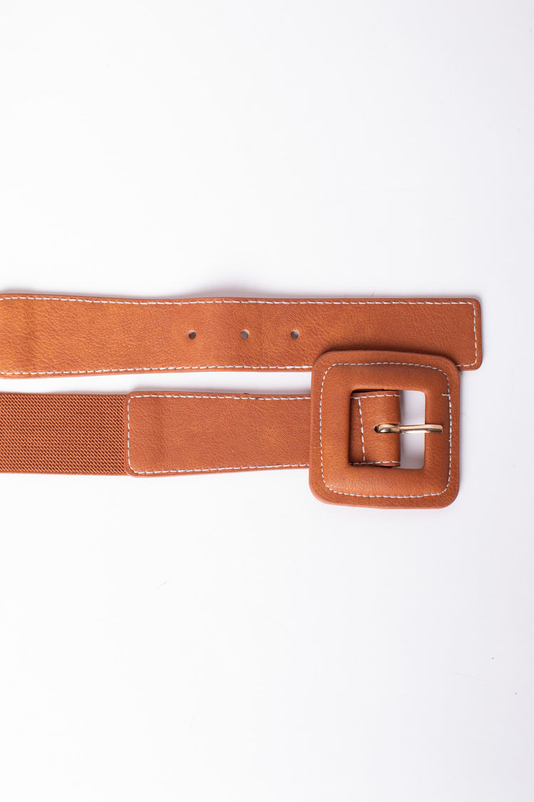 Square buckle thin elasticated belt