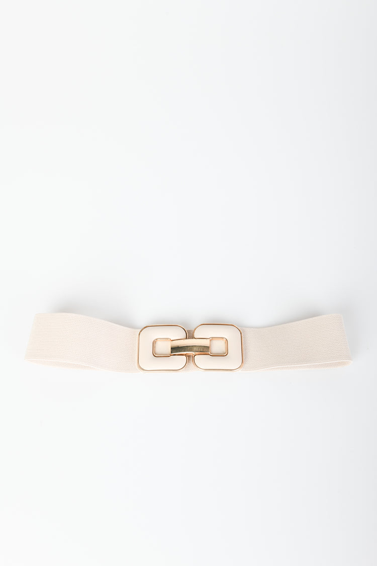 Enameled buckle elastic belt
