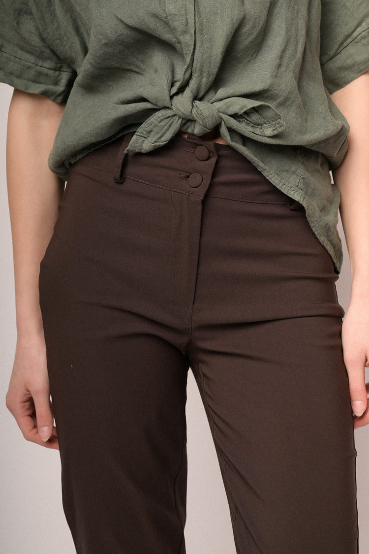 Chocolate viscose-blend slim-fit trousers
