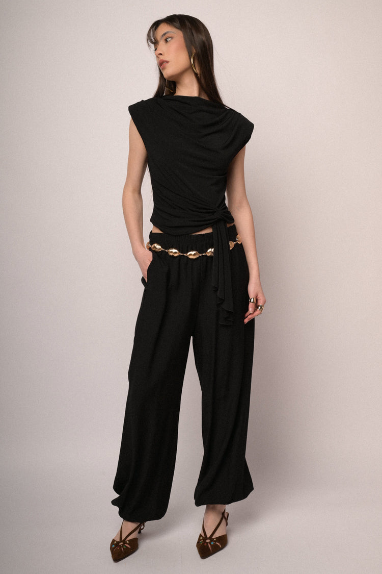 Black viscose-blend harem pants