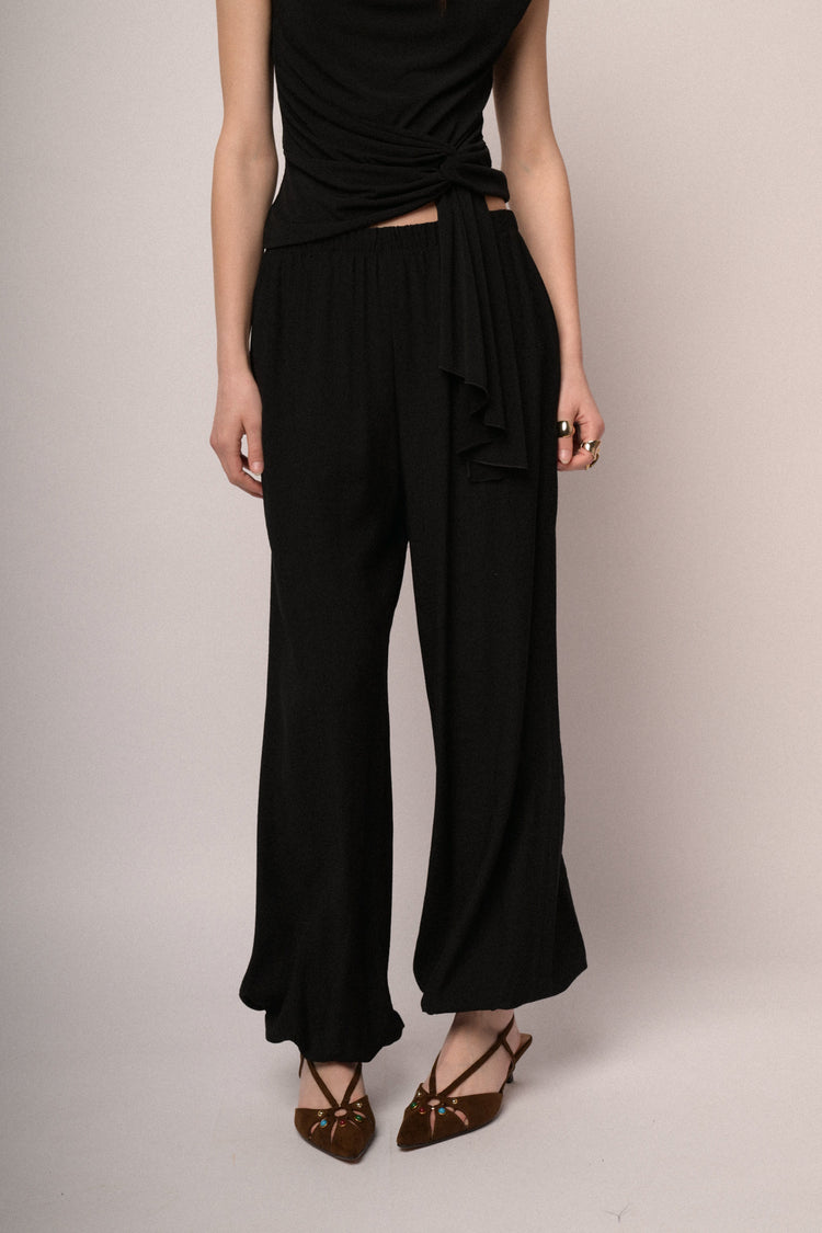 Black viscose-blend harem pants