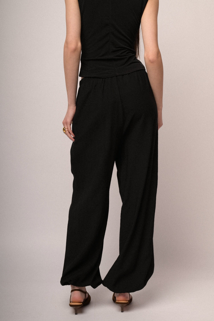 Black viscose-blend harem pants