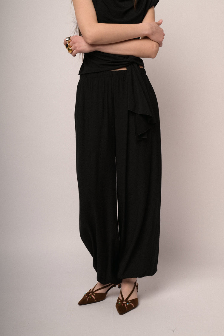 Black viscose-blend harem pants
