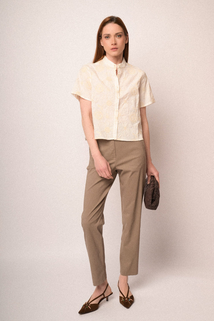 Beige straight-leg high-rise trousers