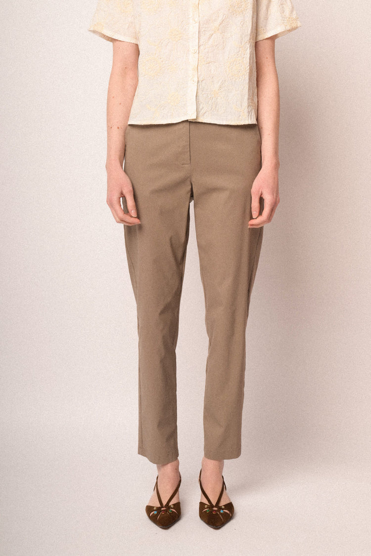 Beige straight-leg high-rise trousers