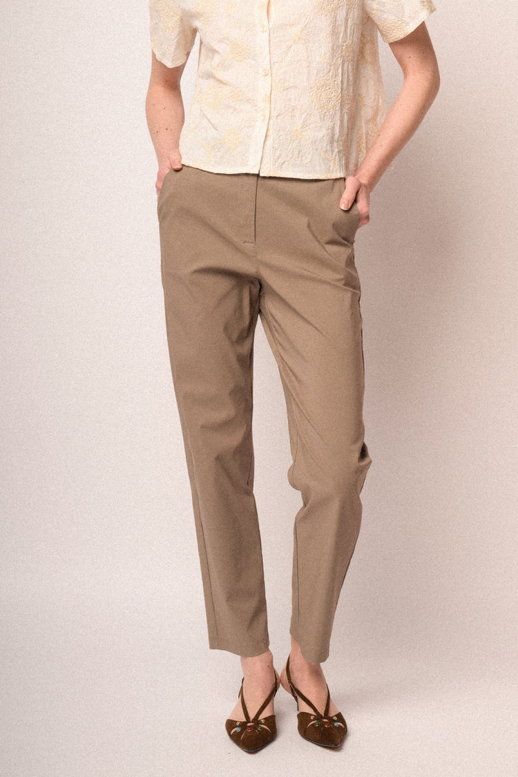 Beige straight-leg high-rise trousers