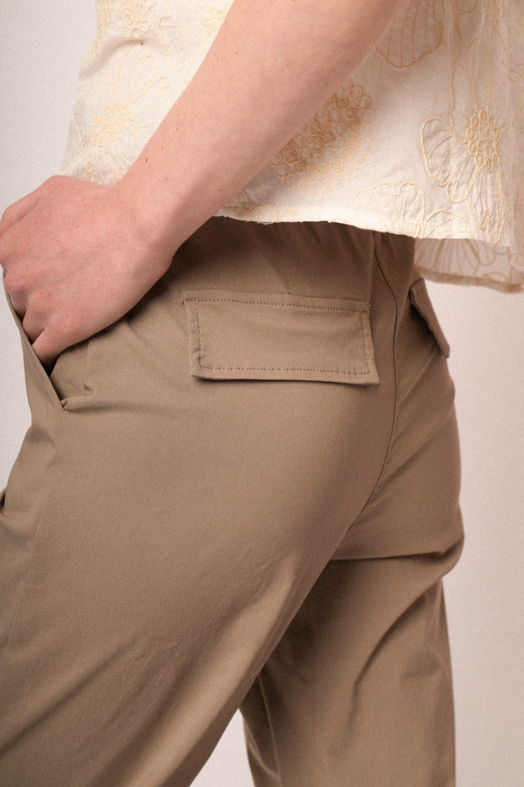 Beige straight-leg high-rise trousers
