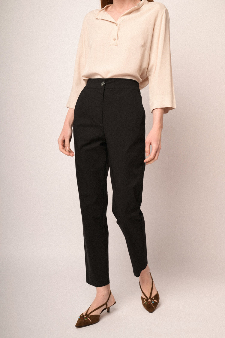 Black straight-leg high-rise trousers