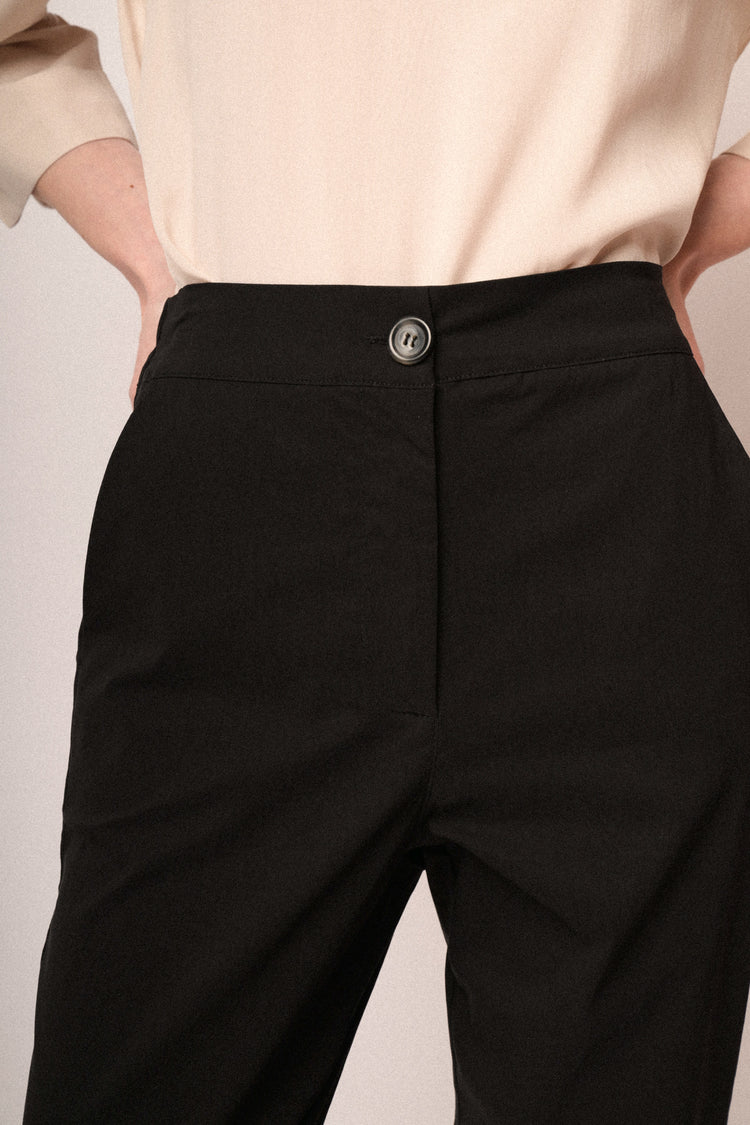 Black straight-leg high-rise trousers