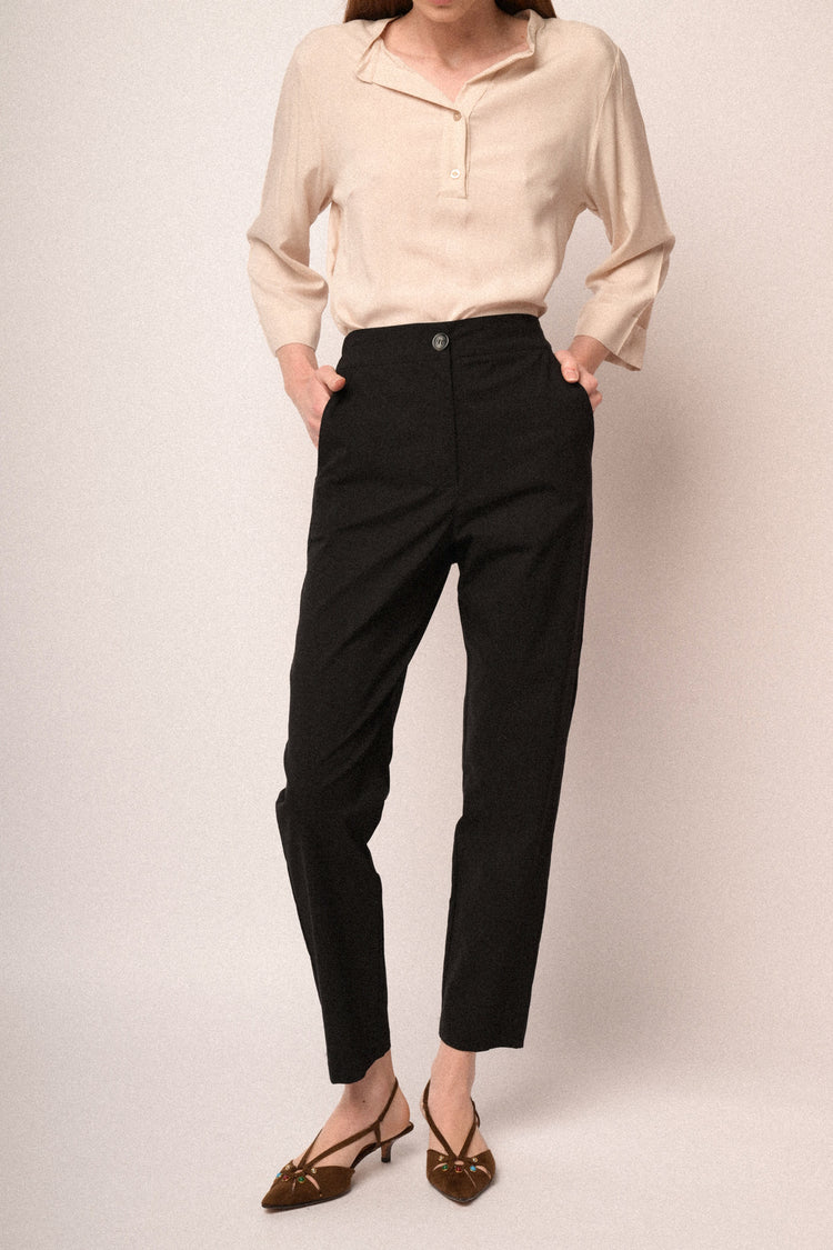 Black straight-leg high-rise trousers