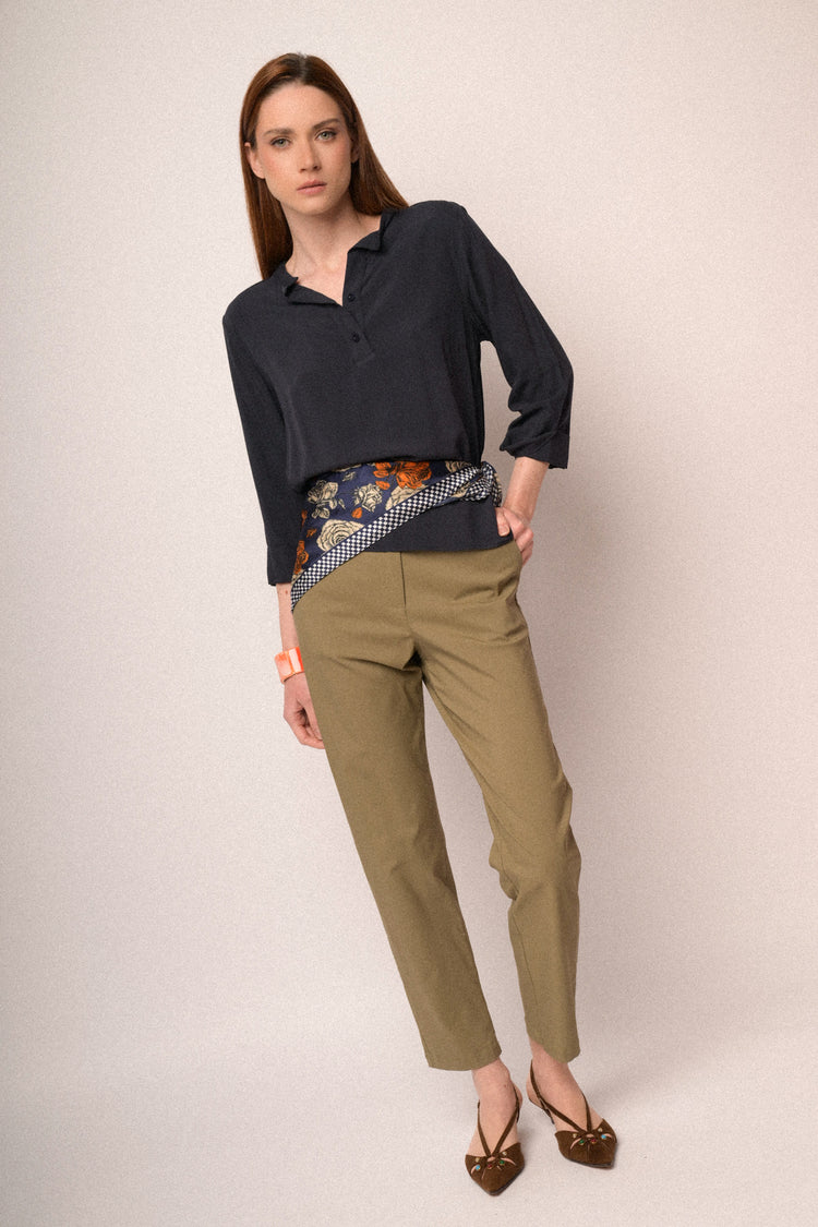 Olive green straight-leg high-rise trousers