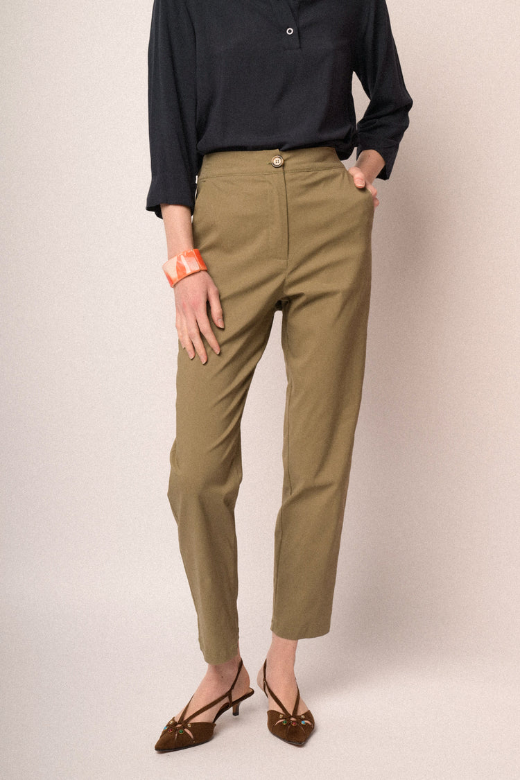 Olive green straight-leg high-rise trousers