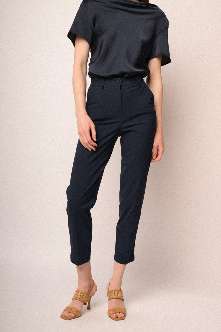 Blue viscose-blend split slim-fit trousers