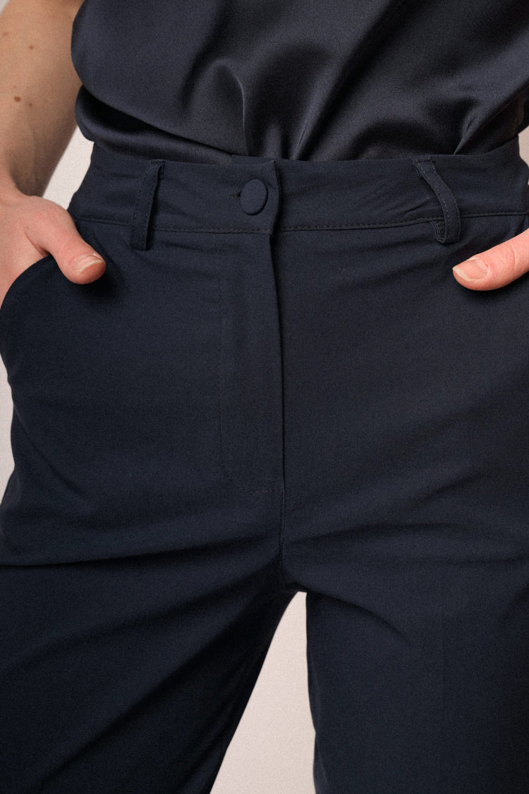 Blue viscose-blend split slim-fit trousers