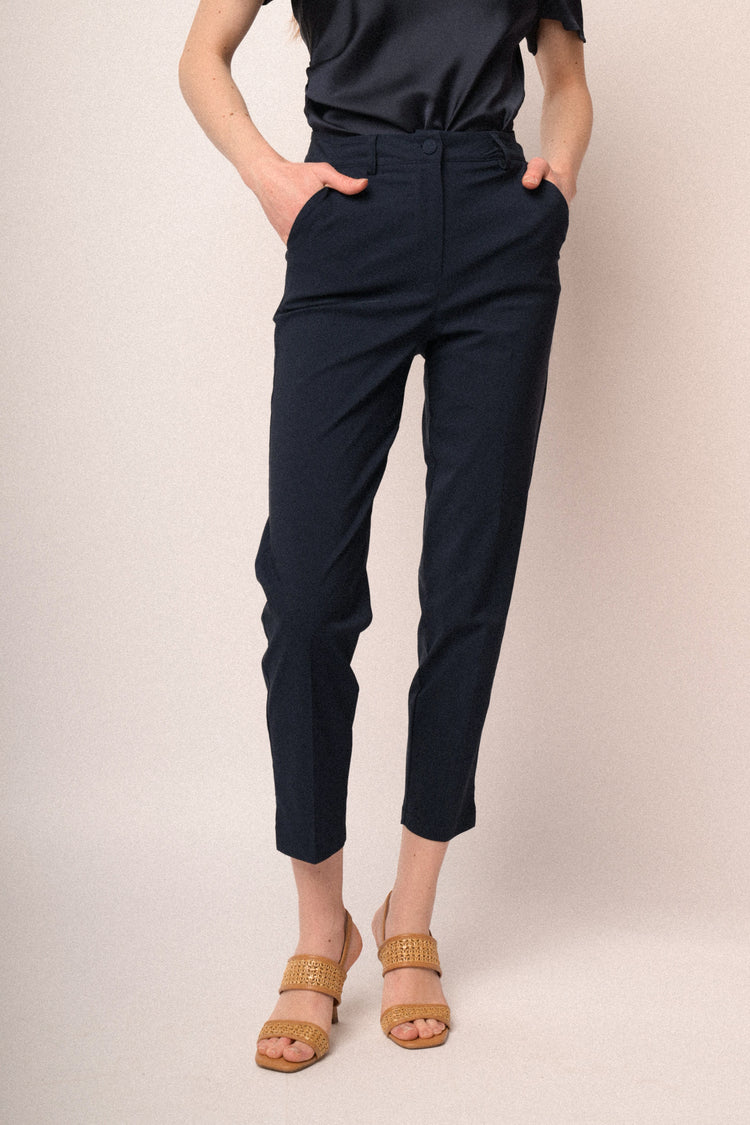 Blue viscose-blend split slim-fit trousers