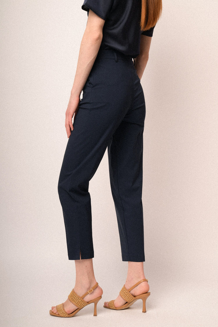 Blue viscose-blend split slim-fit trousers