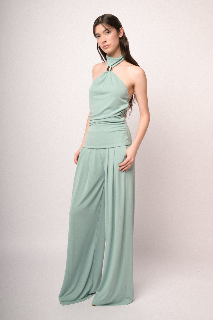 Aqua green wide-leg fluid trousers