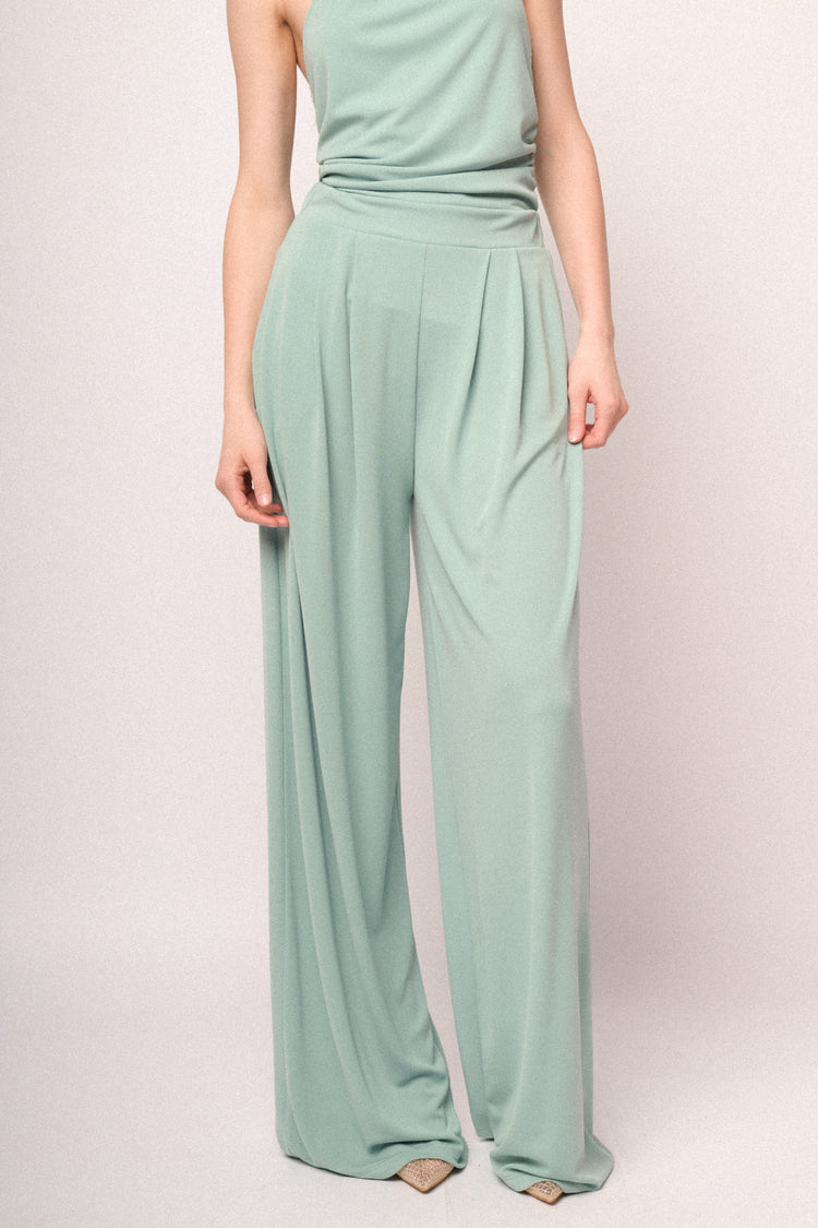 Aqua green wide-leg fluid trousers