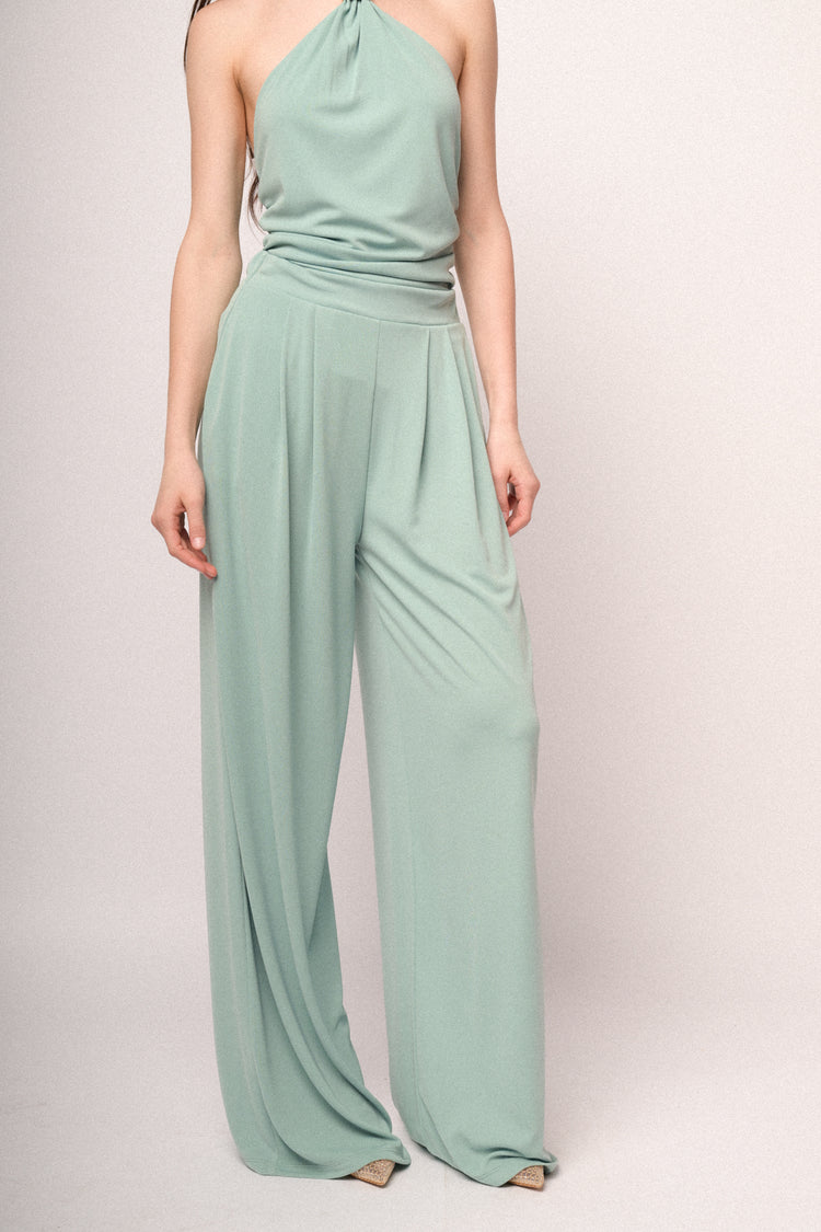 Aqua green wide-leg fluid trousers