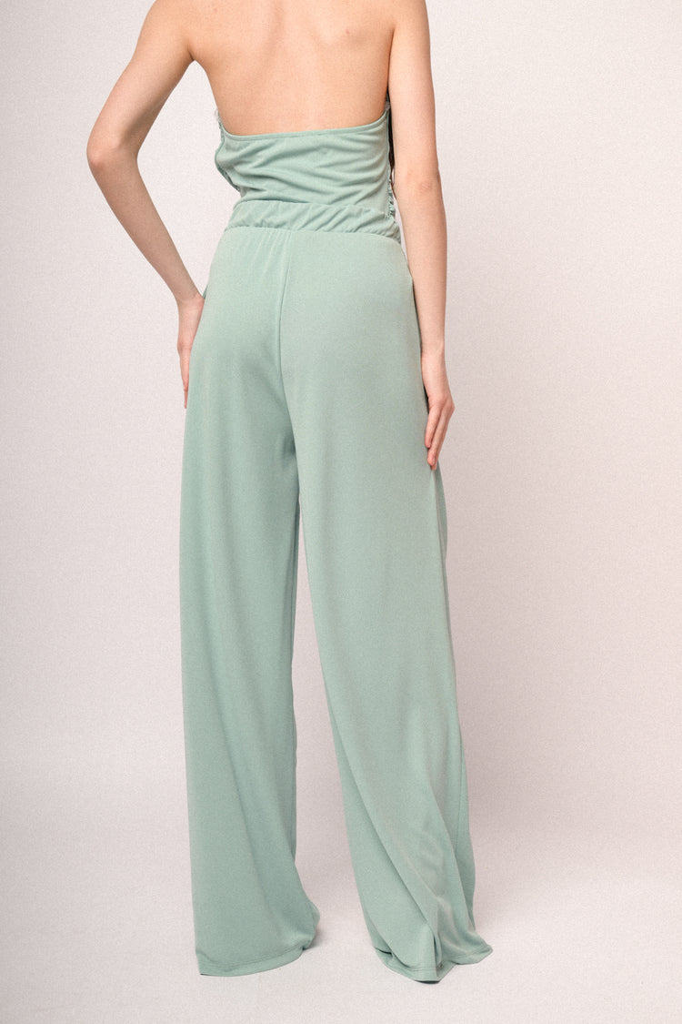Aqua green wide-leg fluid trousers