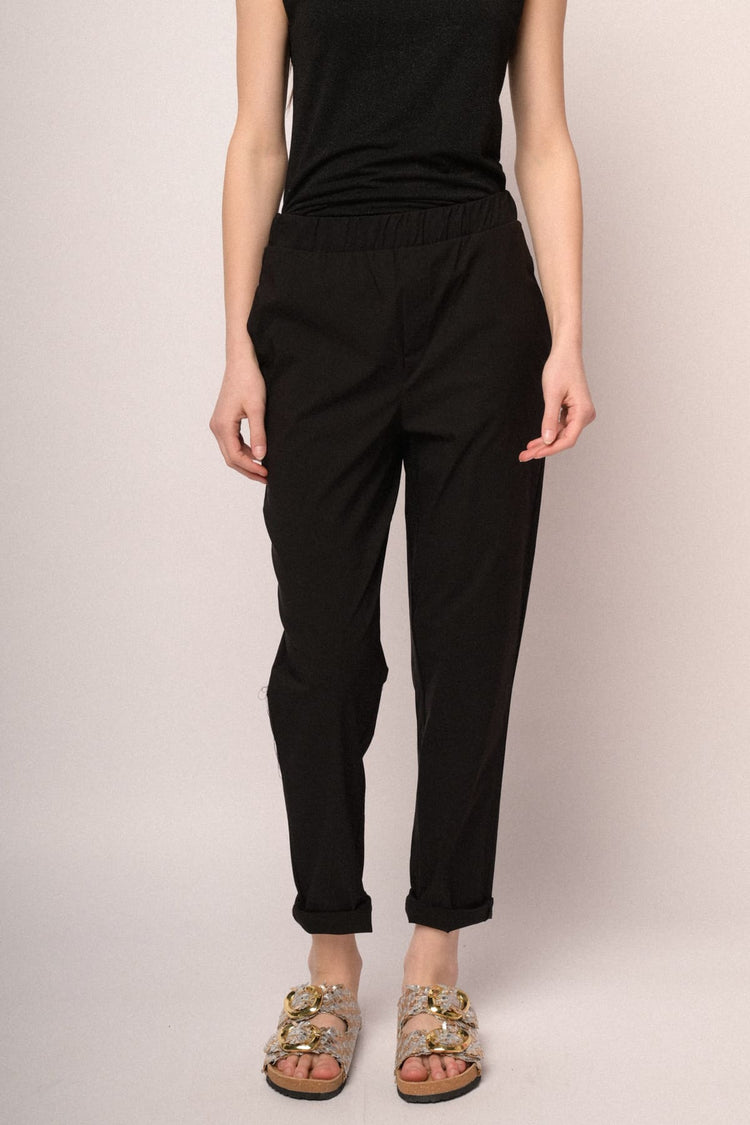 Black viscose-blend turn-up baggy trousers