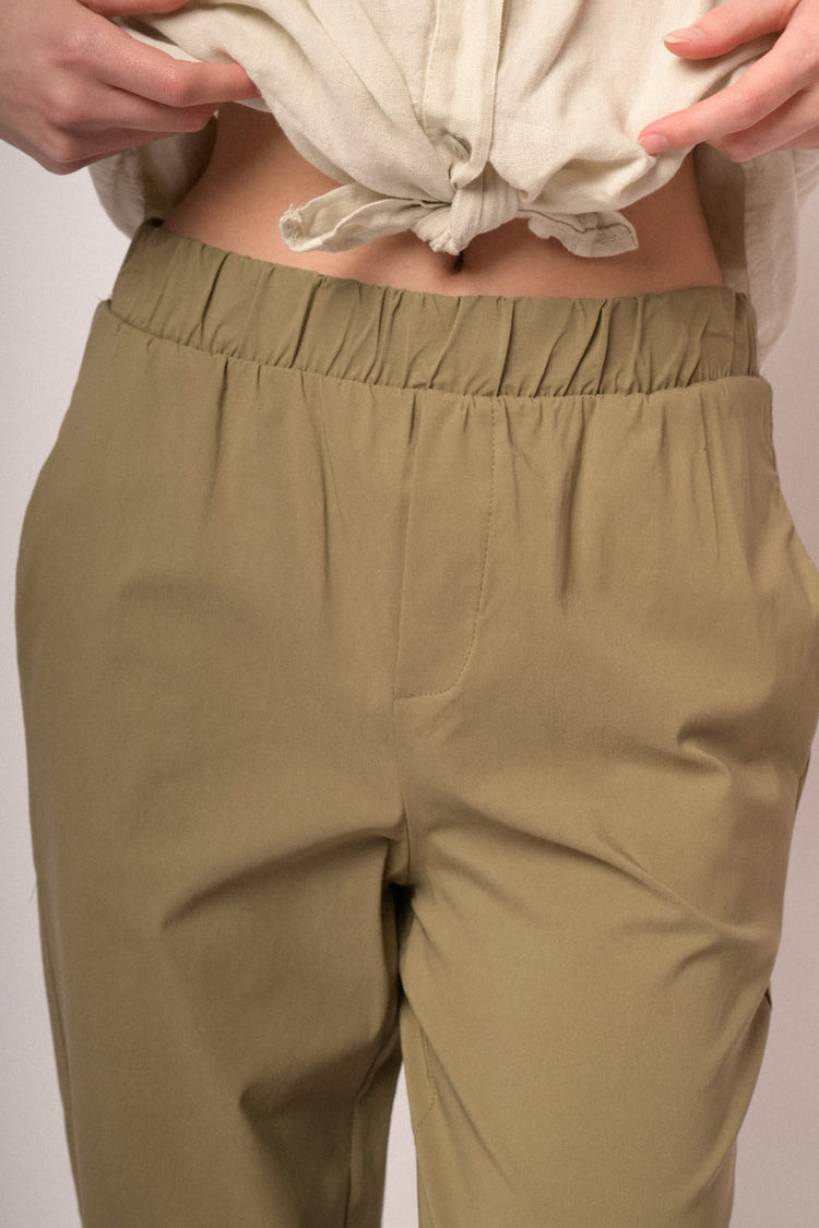 Khaki viscose-blend turn-up baggy trousers