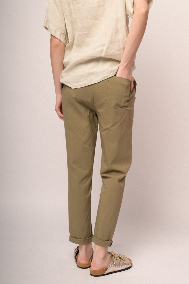 Khaki viscose-blend turn-up baggy trousers