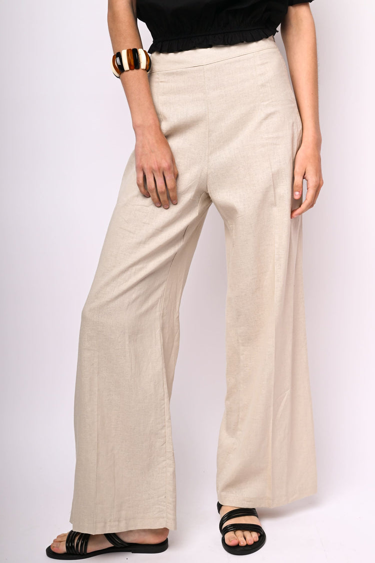 Linen-blend palazzo trousers