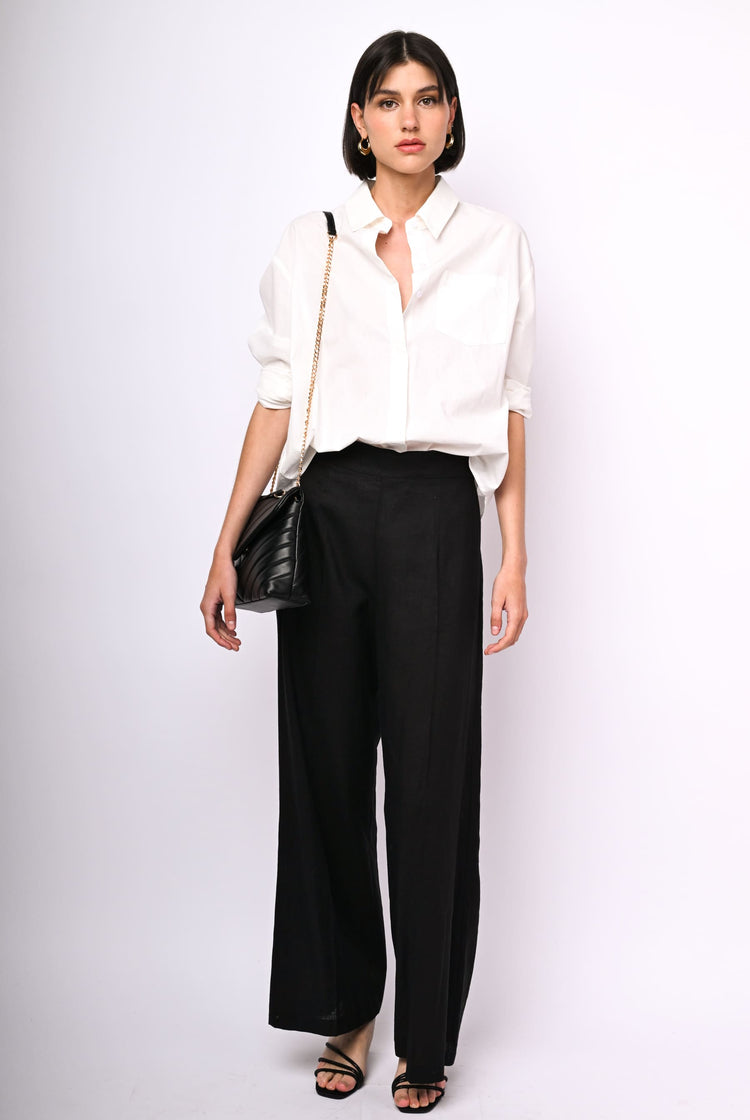Linen-blend palazzo trousers