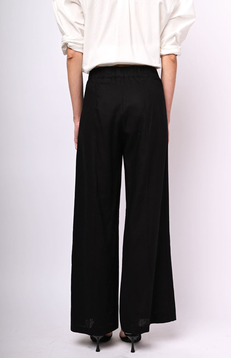 Linen-blend palazzo trousers