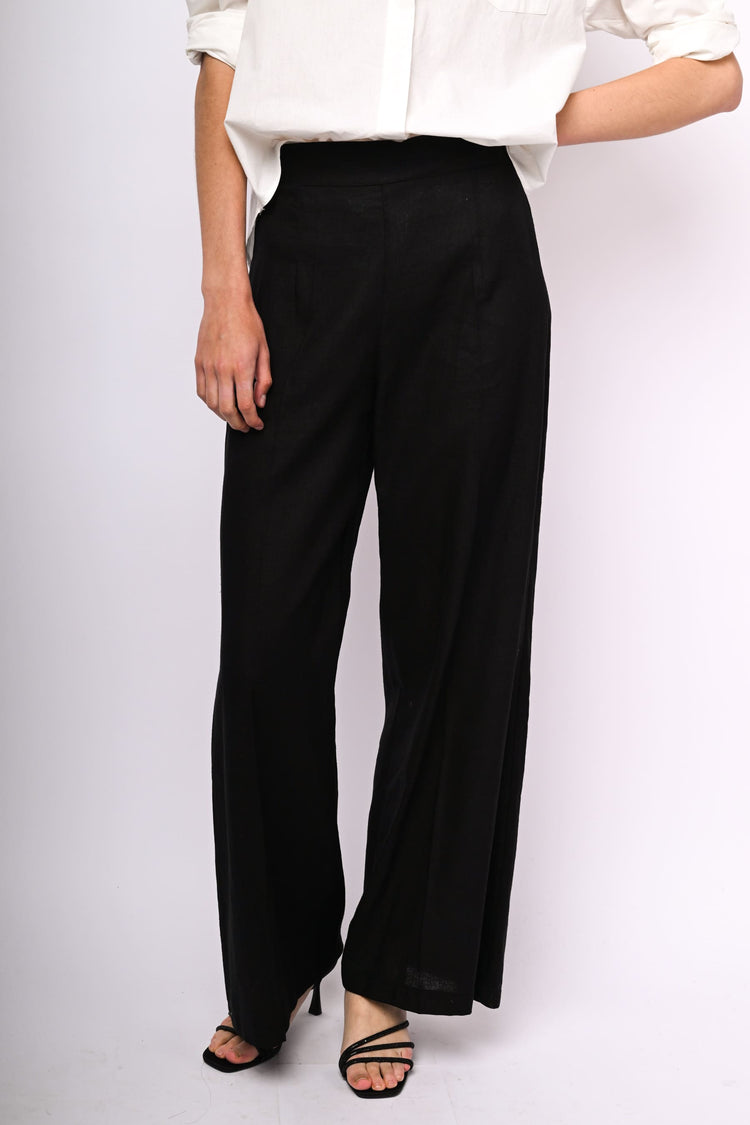 Linen-blend palazzo trousers