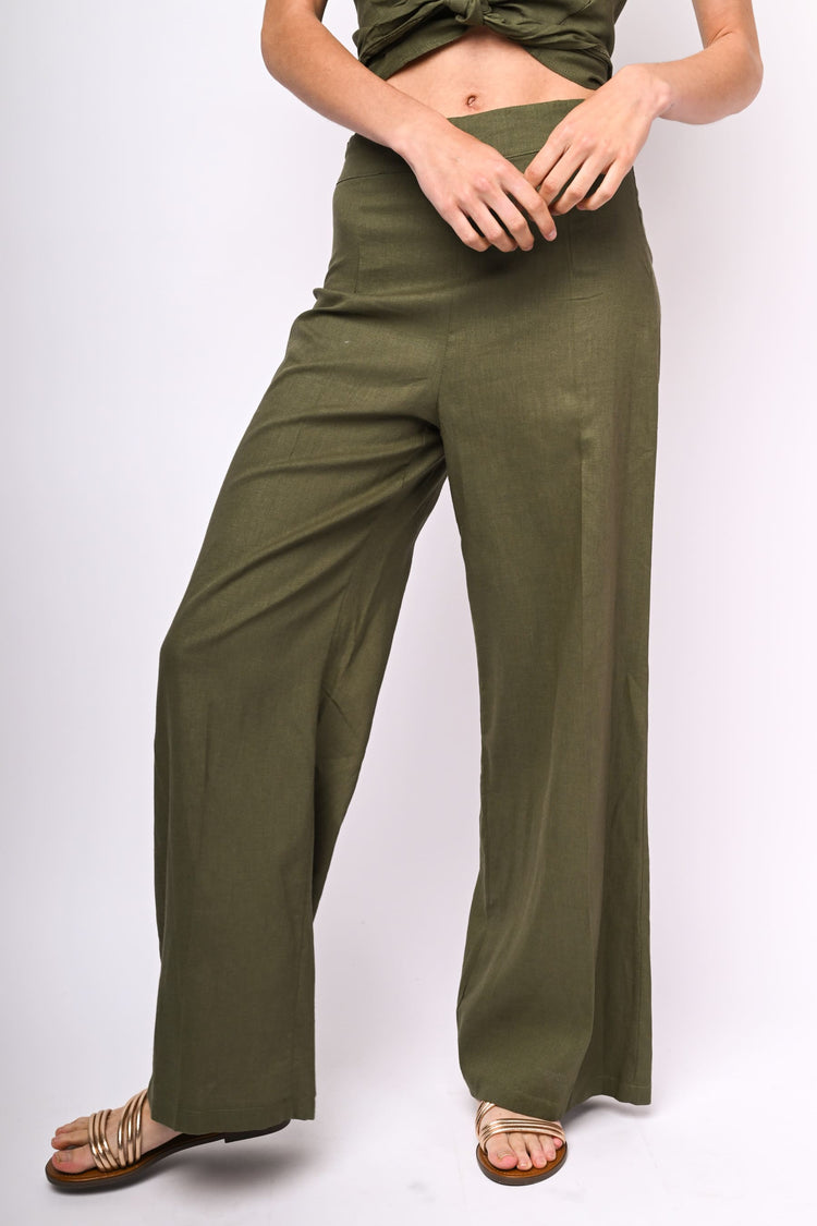 Linen-blend palazzo trousers