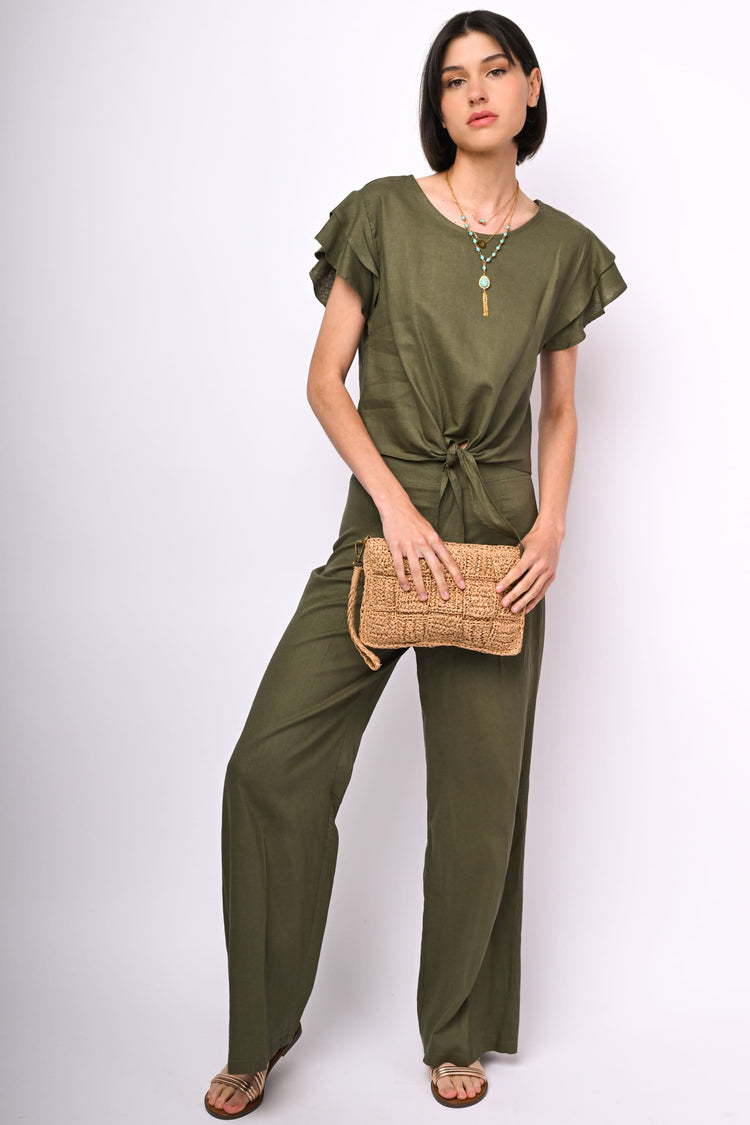 Linen-blend palazzo trousers