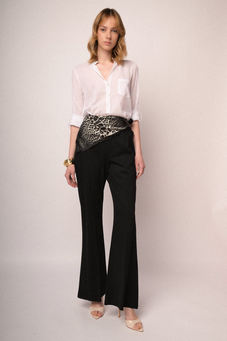Black jersey flared leg trousers