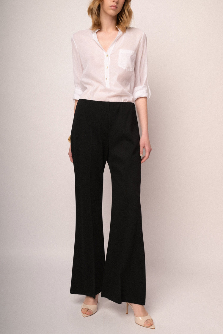 Black jersey flared leg trousers