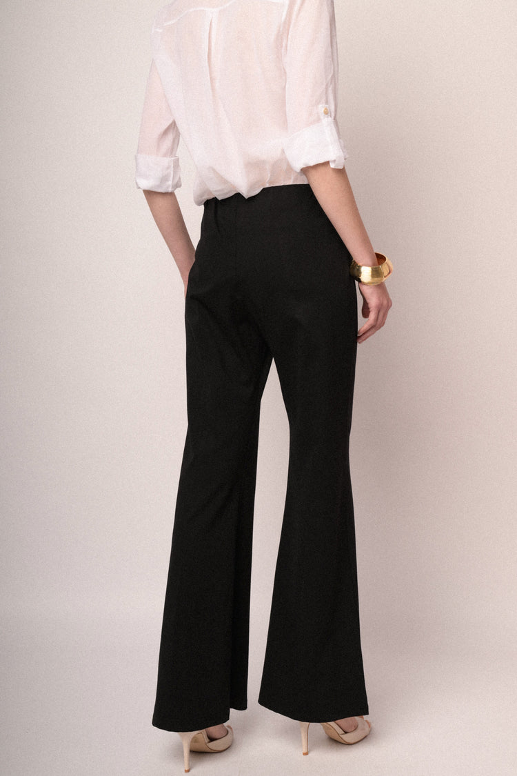 Black jersey flared leg trousers