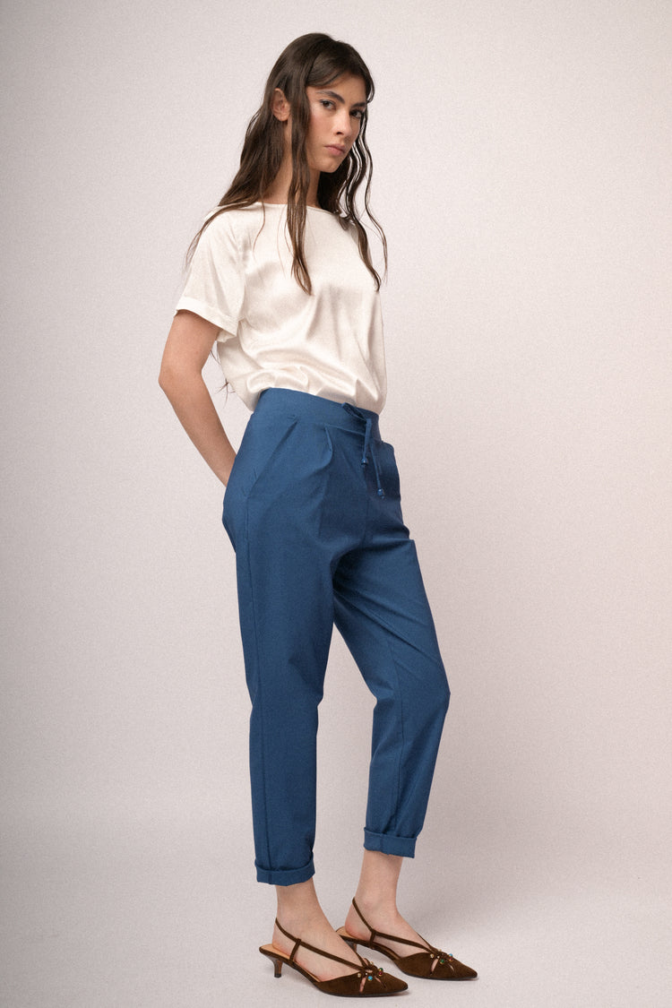 Blue adjustable drawstring baggy trousers