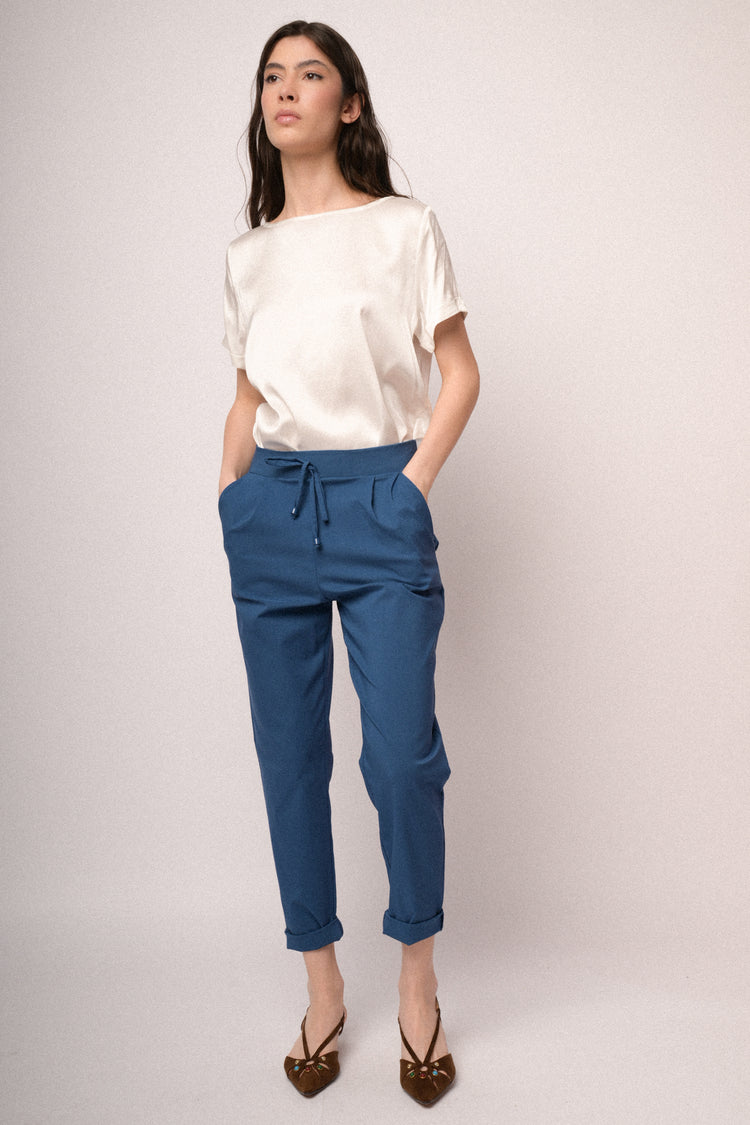 Blue adjustable drawstring baggy trousers