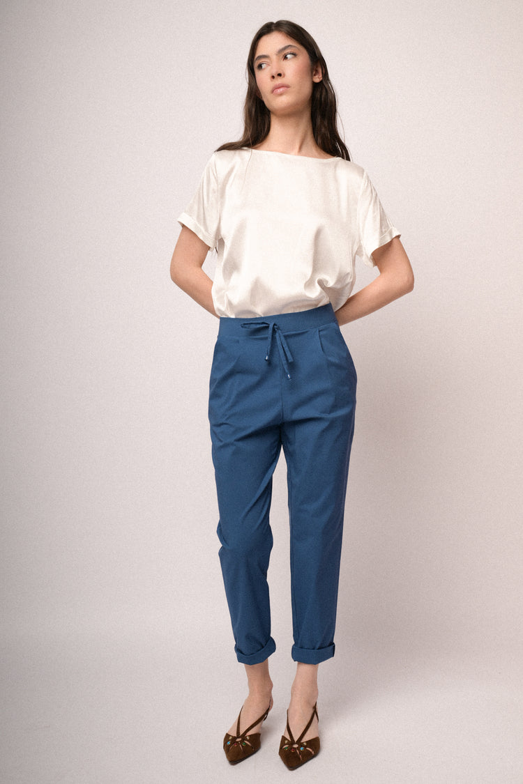 Blue adjustable drawstring baggy trousers