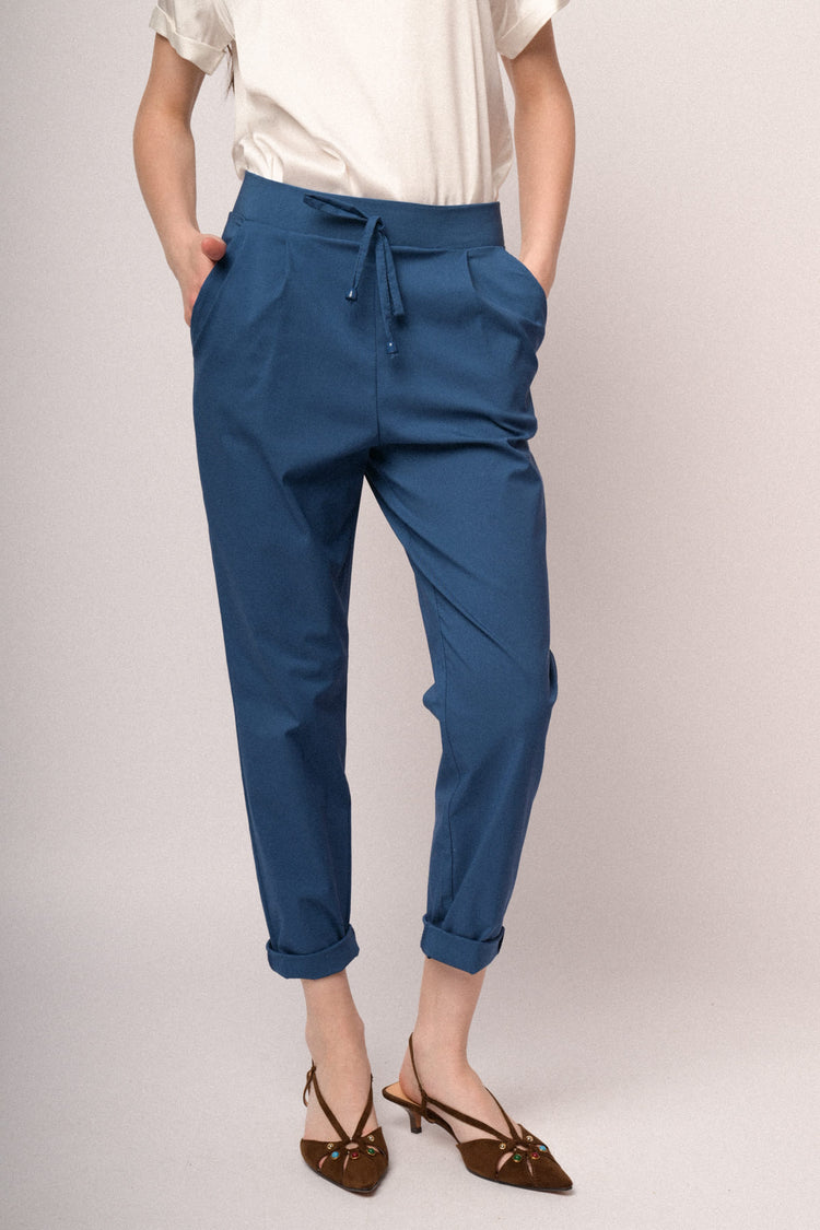 Blue adjustable drawstring baggy trousers