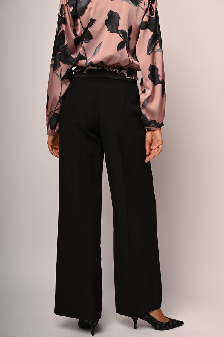 Satin waistband wide-leg trousers