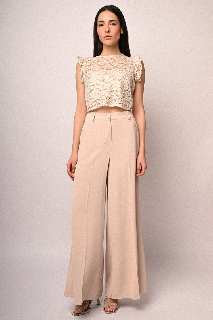 Jewel-button wide-leg trousers