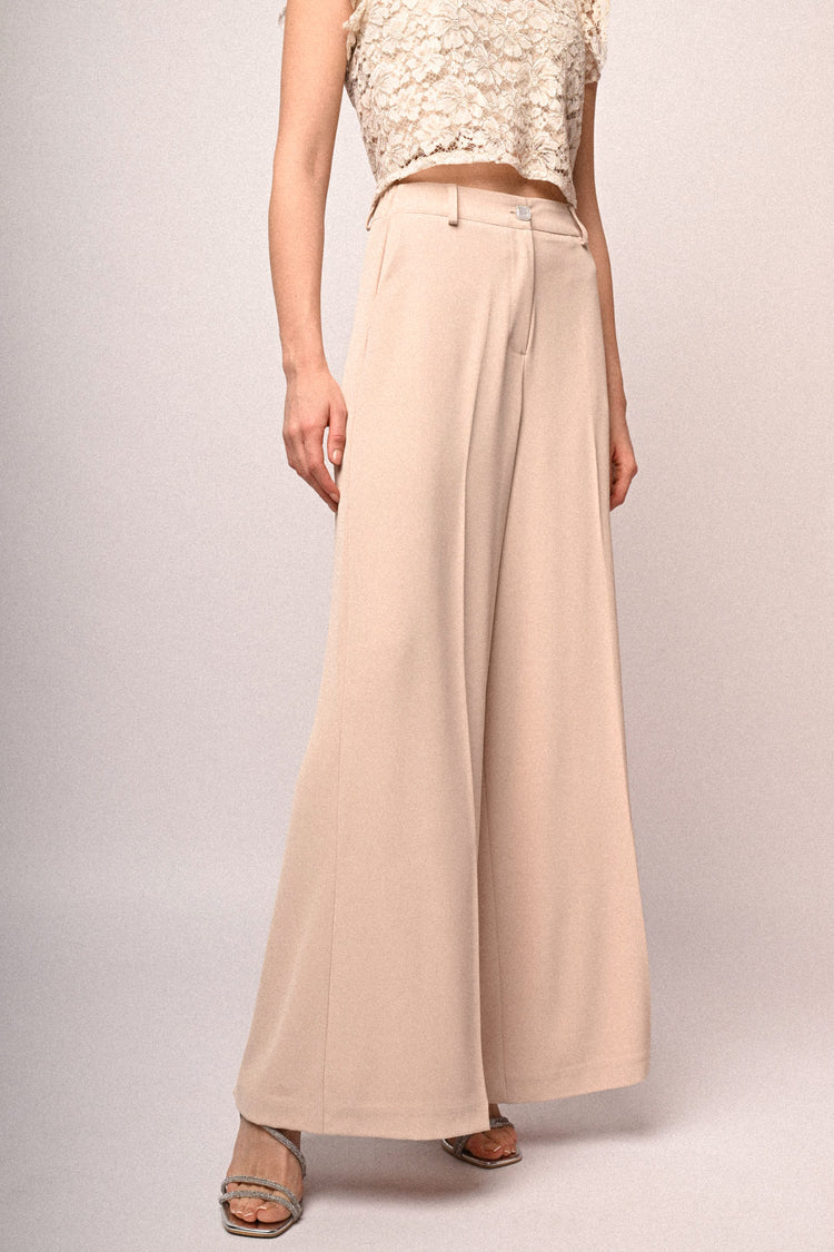 Jewel-button wide-leg trousers
