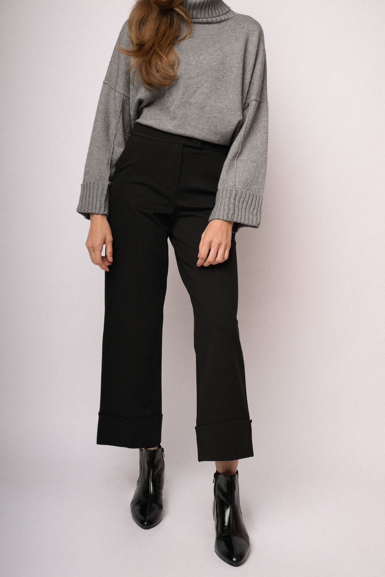 Black cropped wide-leg trousers