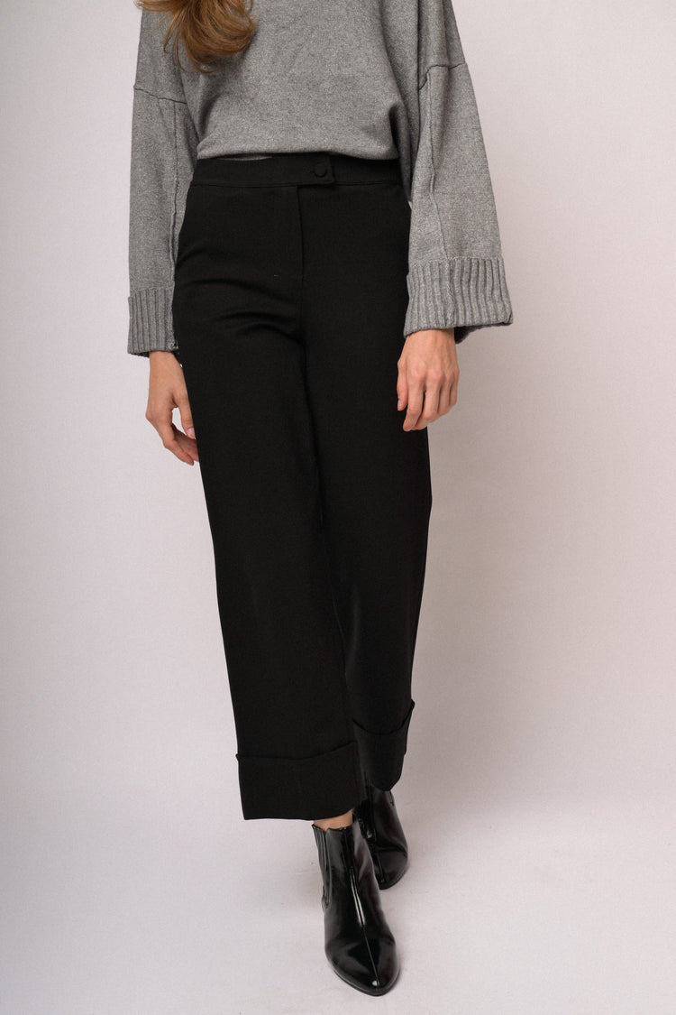 Black cropped wide-leg trousers