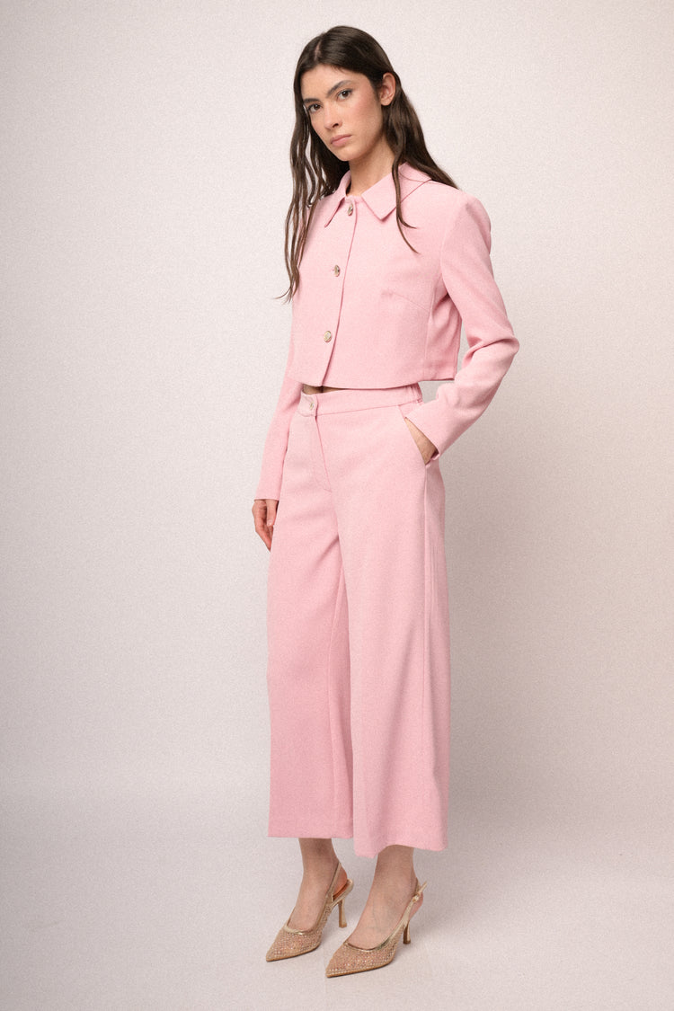 Jewel button pink cropped pants
