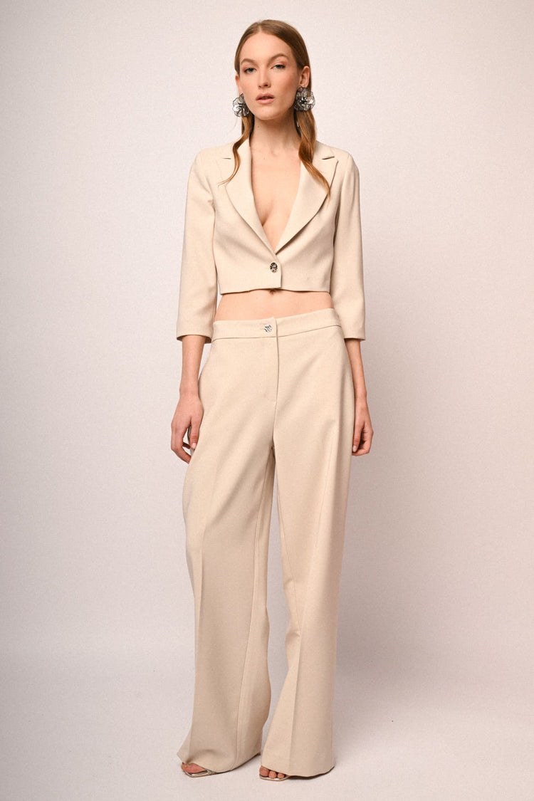 Jewel-button wide-leg trousers