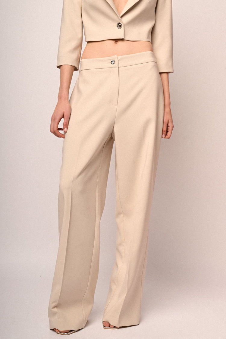 Jewel-button wide-leg trousers