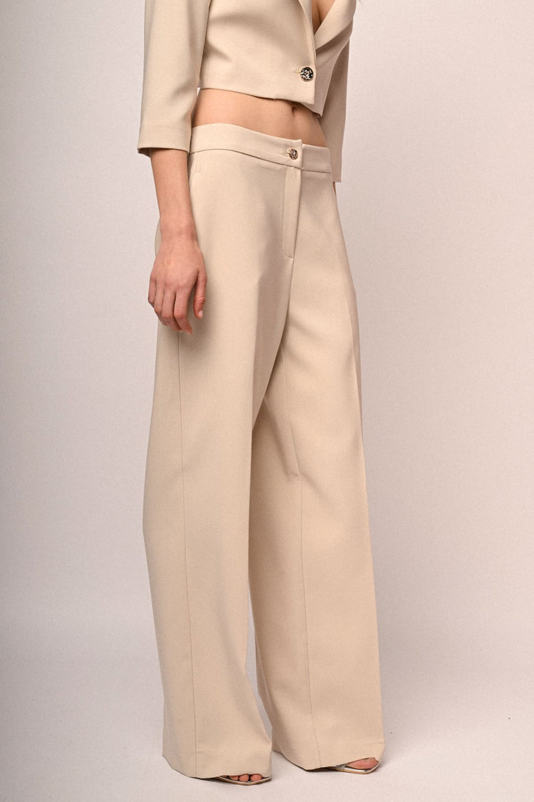 Jewel-button wide-leg trousers